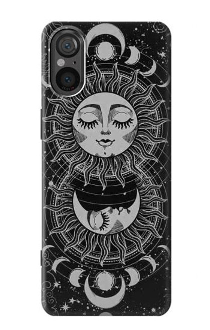 W3854 Visage de soleil mystique Croissant de lune Etui Coque Housse et Flip Housse Cuir pour Sony Xperia 5 V