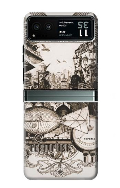 W1681 Dessin steampunk Etui Coque Housse et Flip Housse Cuir pour Motorola Razr 40