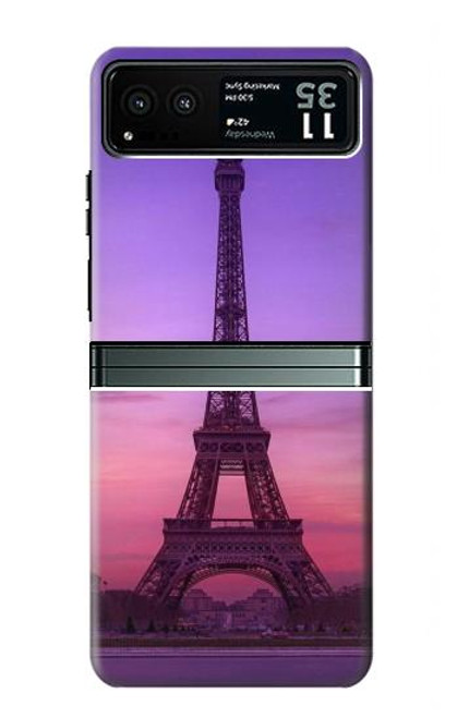 W3447 Paris Eiffel Le coucher du soleil Etui Coque Housse et Flip Housse Cuir pour Motorola Razr 40