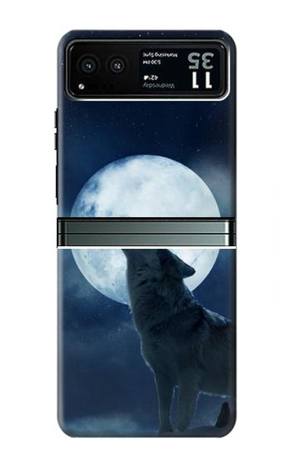 W3693 Pleine lune du loup blanc sinistre Etui Coque Housse et Flip Housse Cuir pour Motorola Razr 40