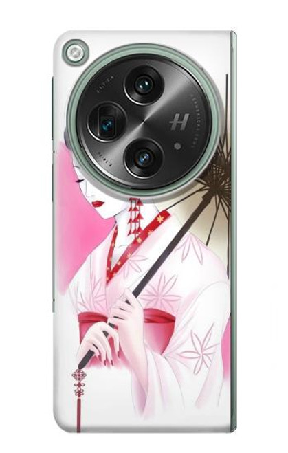 W2579 Traditionnelle japonaise Geisha Kimono Etui Coque Housse et Flip Housse Cuir pour OnePlus OPEN