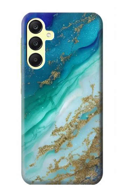 W3920 Couleur bleu océan abstrait émeraude mélangée Etui Coque Housse et Flip Housse Cuir pour Samsung Galaxy A25 5G