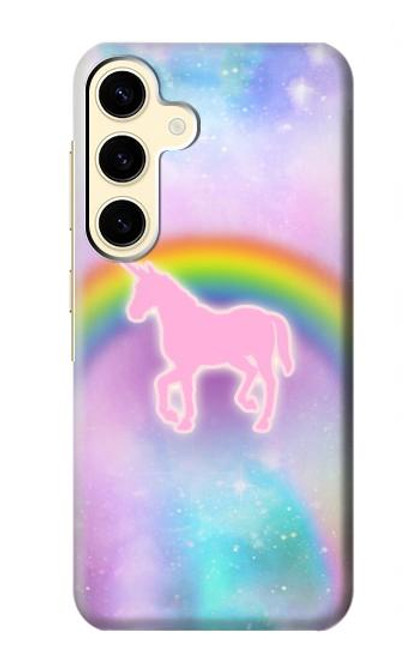 W3070 Arc en ciel pastel ciel Licorne Etui Coque Housse et Flip Housse Cuir pour Samsung Galaxy S24