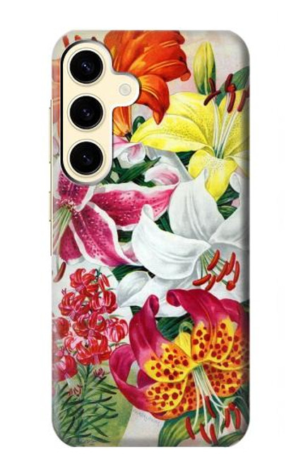 W3205 Fleurs Art Retro Etui Coque Housse et Flip Housse Cuir pour Samsung Galaxy S24