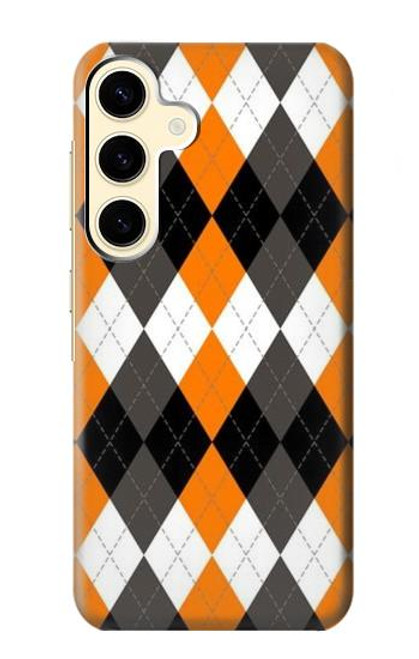 W3421 Noir Orange Blanc Argyle Plaid Etui Coque Housse et Flip Housse Cuir pour Samsung Galaxy S24