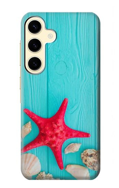 W3428 Aqua Bois Coquille d'étoile de mer Etui Coque Housse et Flip Housse Cuir pour Samsung Galaxy S24