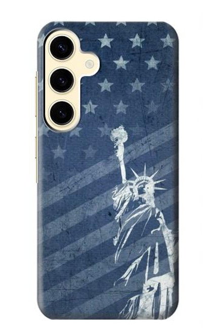 W3450 Drapeau des États-Unis Statue de la Liberté Etui Coque Housse et Flip Housse Cuir pour Samsung Galaxy S24