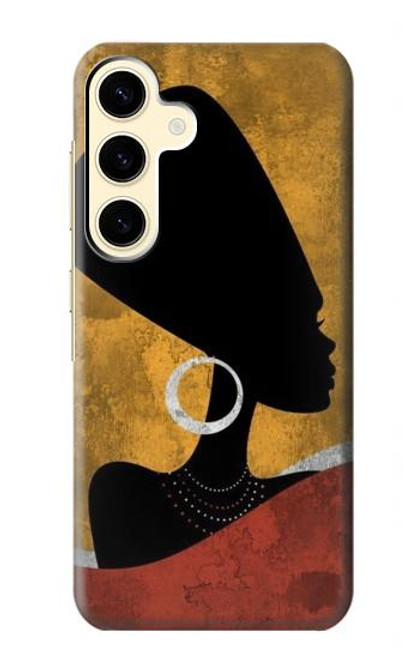 W3453 Africaine Reine Néfertiti Silhouette Etui Coque Housse et Flip Housse Cuir pour Samsung Galaxy S24