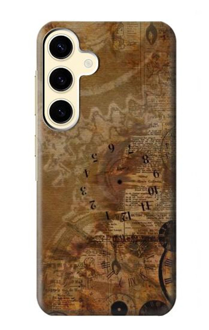 W3456 Papier Steampunk Horloge millésimé Etui Coque Housse et Flip Housse Cuir pour Samsung Galaxy S24