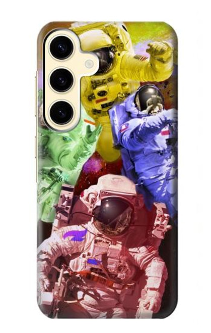 W3914 Galaxie colorée de costume d'astronaute de nébuleuse Etui Coque Housse et Flip Housse Cuir pour Samsung Galaxy S24