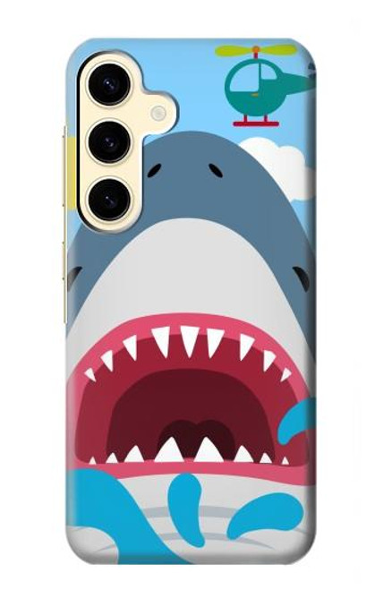 W3947 Caricature d'hélicoptère de requin Etui Coque Housse et Flip Housse Cuir pour Samsung Galaxy S24