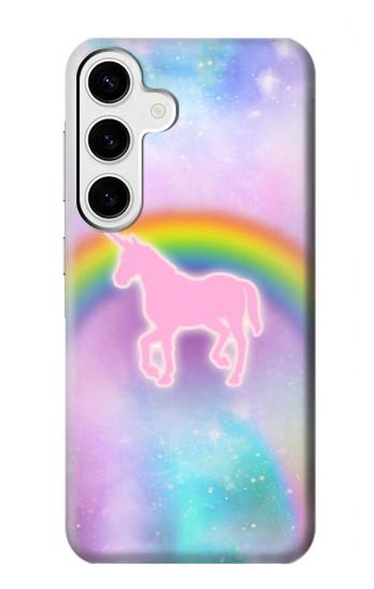 W3070 Arc en ciel pastel ciel Licorne Etui Coque Housse et Flip Housse Cuir pour Samsung Galaxy S24 Plus