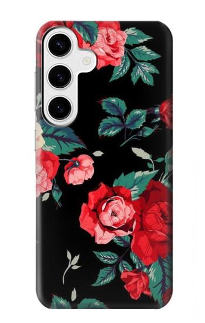 W3112 Motif floral Rose Noir Etui Coque Housse et Flip Housse Cuir pour Samsung Galaxy S24 Plus