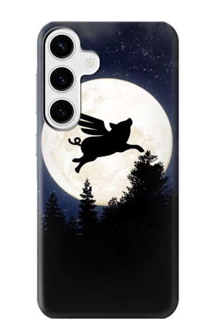 W3289 Cochon Volant Pleine Lune Nuit Etui Coque Housse et Flip Housse Cuir pour Samsung Galaxy S24 Plus