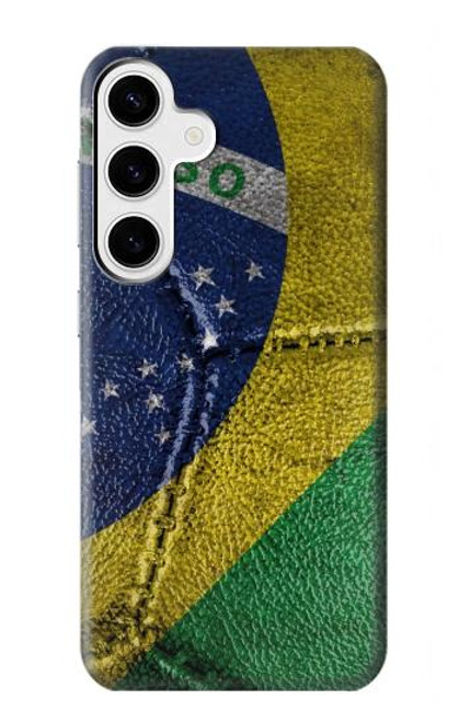 W3297 Brésil Drapeau graphique Football Millésime Etui Coque Housse et Flip Housse Cuir pour Samsung Galaxy S24 Plus