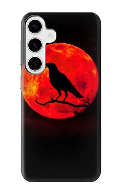 W3328 Corbeau Rouge Lune Etui Coque Housse et Flip Housse Cuir pour Samsung Galaxy S24 Plus