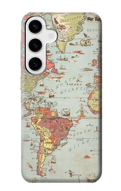 W3418 Carte du monde millésimé Etui Coque Housse et Flip Housse Cuir pour Samsung Galaxy S24 Plus