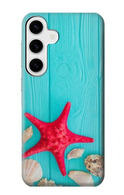 W3428 Aqua Bois Coquille d'étoile de mer Etui Coque Housse et Flip Housse Cuir pour Samsung Galaxy S24 Plus