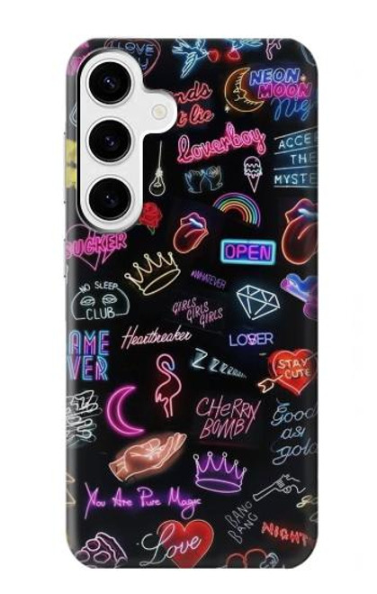 W3433 Néon graphique millésimé Etui Coque Housse et Flip Housse Cuir pour Samsung Galaxy S24 Plus