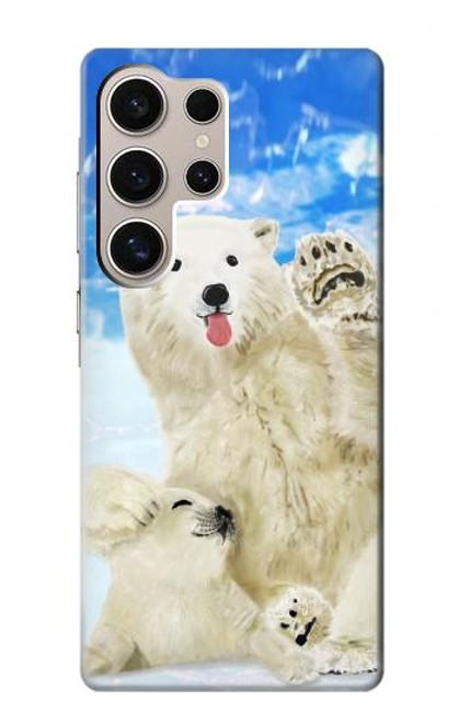 W3794 Ours polaire arctique amoureux de la peinture de phoque Etui Coque Housse et Flip Housse Cuir pour Samsung Galaxy S24 Ultra