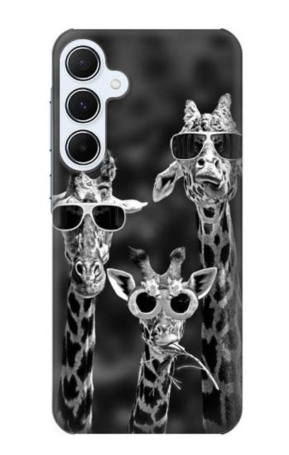 W2327 Girafes avec lunettes de soleil Etui Coque Housse et Flip Housse Cuir pour Samsung Galaxy A55 5G