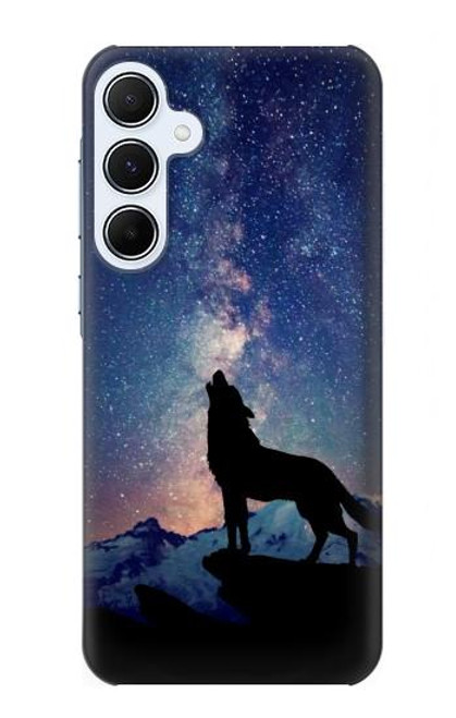 W3555 Loup Hurlant Million étoiles Etui Coque Housse et Flip Housse Cuir pour Samsung Galaxy A55 5G