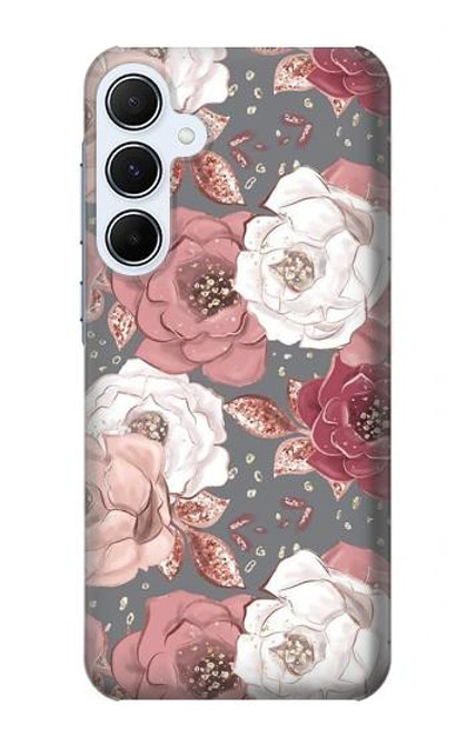 W3716 Motif floral rose Etui Coque Housse et Flip Housse Cuir pour Samsung Galaxy A55 5G