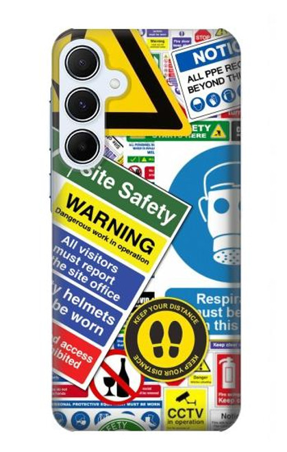 W3960 Collage d'autocollants de signalisation de sécurité Etui Coque Housse et Flip Housse Cuir pour Samsung Galaxy A55 5G