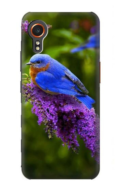 W1565 Oiseau bleu de bonheur Bleu Oiseau Etui Coque Housse et Flip Housse Cuir pour Samsung Galaxy Xcover7