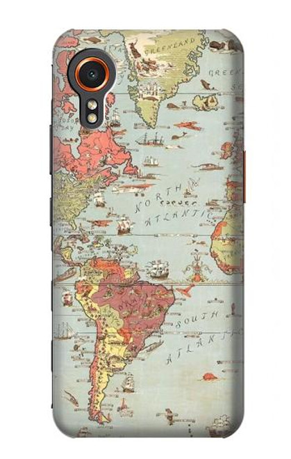 W3418 Carte du monde millésimé Etui Coque Housse et Flip Housse Cuir pour Samsung Galaxy Xcover7