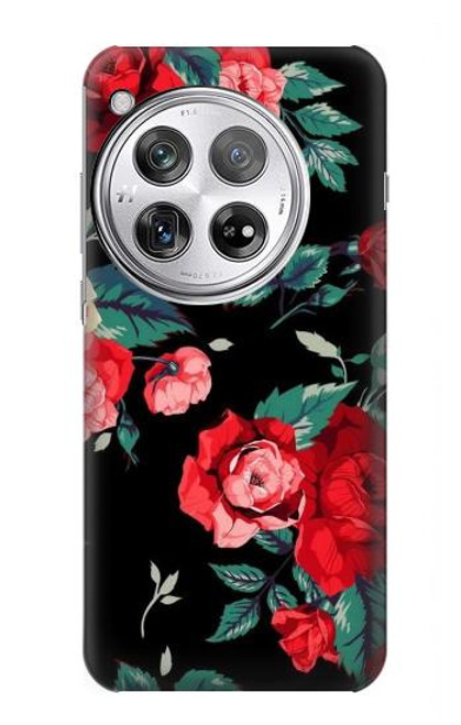 W3112 Motif floral Rose Noir Etui Coque Housse et Flip Housse Cuir pour OnePlus 12