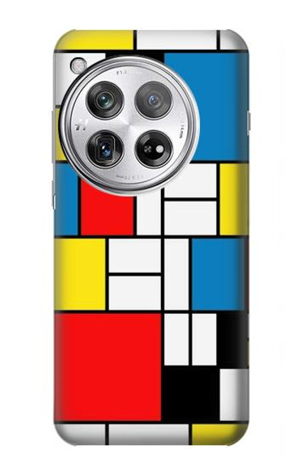 W3814 Composition de dessin au trait Piet Mondrian Etui Coque Housse et Flip Housse Cuir pour OnePlus 12