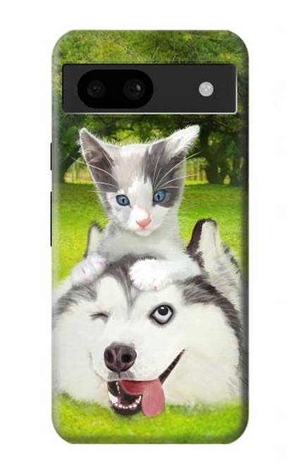 W3795 Peinture Husky Sibérien Ludique Chaton Grincheux Etui Coque Housse et Flip Housse Cuir pour Google Pixel 8a