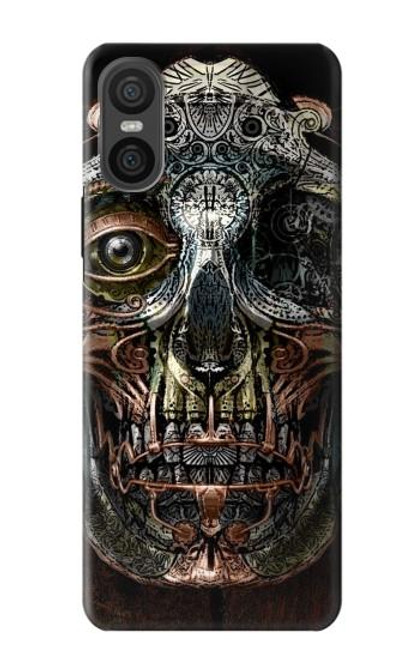 W1685 Crâne Steampunk Etui Coque Housse et Flip Housse Cuir pour Sony Xperia 10 VI