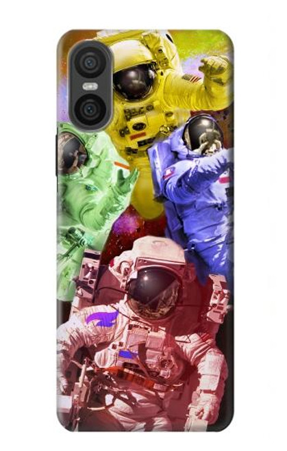 W3914 Galaxie colorée de costume d'astronaute de nébuleuse Etui Coque Housse et Flip Housse Cuir pour Sony Xperia 10 VI