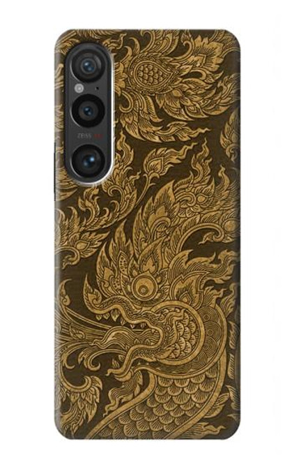 W3382 Art de la peinture thaïlandaise Naga Etui Coque Housse et Flip Housse Cuir pour Sony Xperia 1 VI