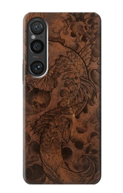 W3405 Graphique poisson Tatouage cuir Imprimer Etui Coque Housse et Flip Housse Cuir pour Sony Xperia 1 VI