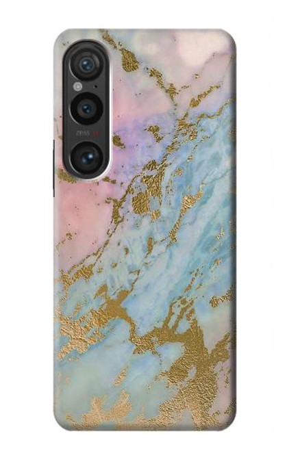 W3717 Imprimé graphique en marbre bleu pastel or rose Etui Coque Housse et Flip Housse Cuir pour Sony Xperia 1 VI