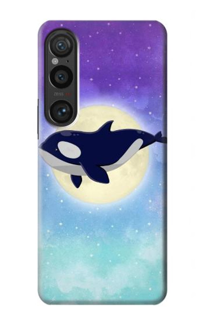 W3807 Killer Whale Orca Lune Pastel Fantaisie Etui Coque Housse et Flip Housse Cuir pour Sony Xperia 1 VI