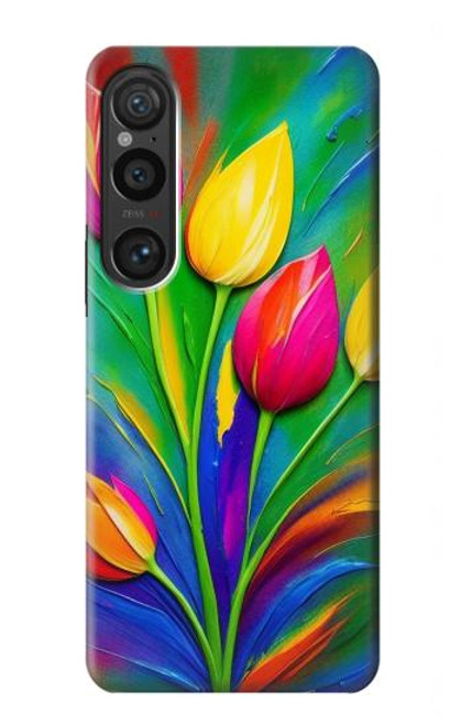 W3926 Peinture à l'huile de tulipe colorée Etui Coque Housse et Flip Housse Cuir pour Sony Xperia 1 VI