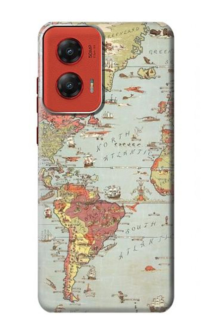 W3418 Carte du monde millésimé Etui Coque Housse et Flip Housse Cuir pour Motorola Moto G Stylus 5G (2024)