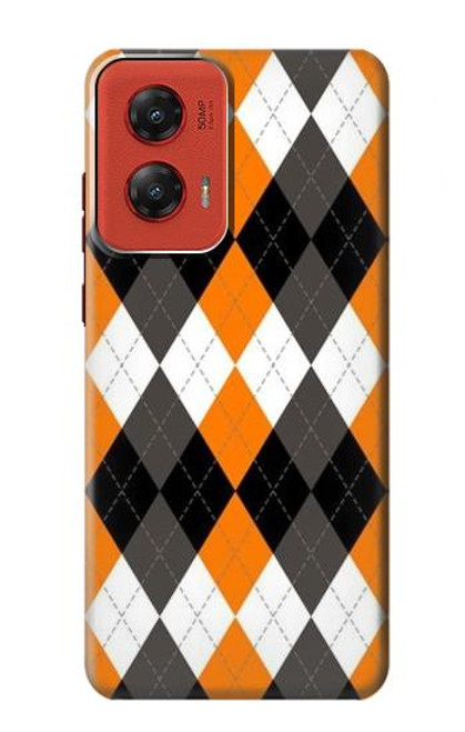 W3421 Noir Orange Blanc Argyle Plaid Etui Coque Housse et Flip Housse Cuir pour Motorola Moto G Stylus 5G (2024)