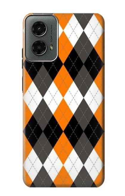 W3421 Noir Orange Blanc Argyle Plaid Etui Coque Housse et Flip Housse Cuir pour Motorola Moto G 5G (2024)