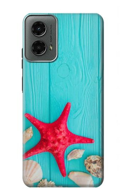 W3428 Aqua Bois Coquille d'étoile de mer Etui Coque Housse et Flip Housse Cuir pour Motorola Moto G 5G (2024)