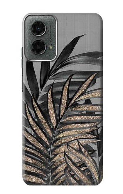 W3692 Feuilles de palmier gris noir Etui Coque Housse et Flip Housse Cuir pour Motorola Moto G 5G (2024)