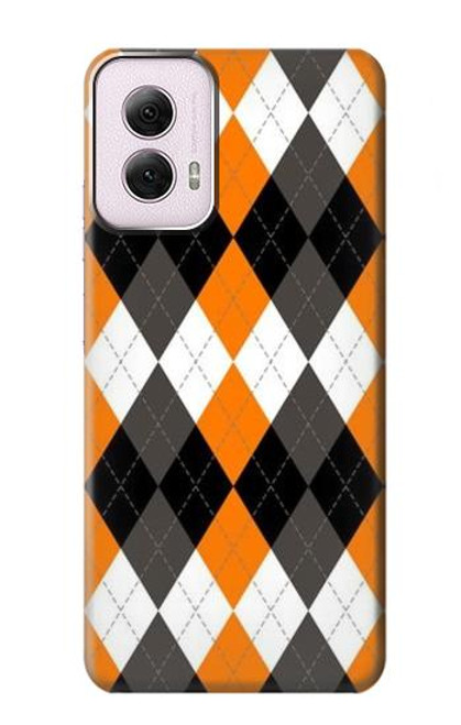 W3421 Noir Orange Blanc Argyle Plaid Etui Coque Housse et Flip Housse Cuir pour Motorola Moto G Power 5G (2024)