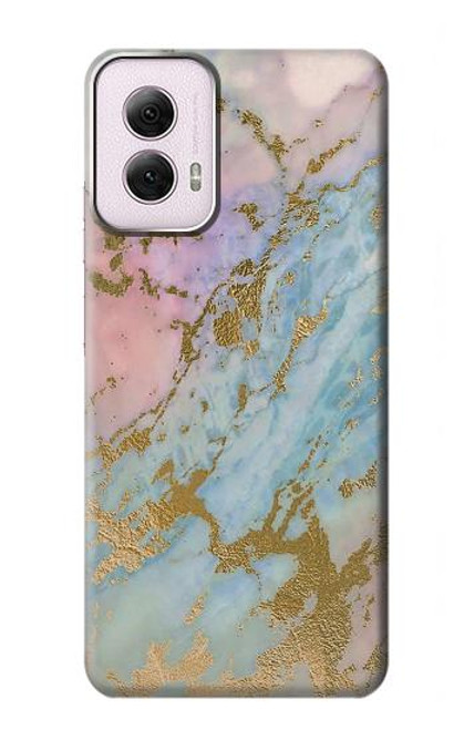 W3717 Imprimé graphique en marbre bleu pastel or rose Etui Coque Housse et Flip Housse Cuir pour Motorola Moto G Power 5G (2024)