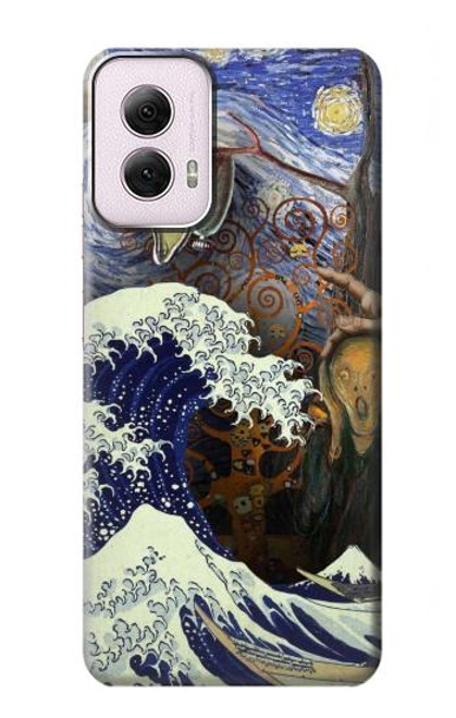 W3851 Monde de l'art Van Gogh Hokusai Da Vinci Etui Coque Housse et Flip Housse Cuir pour Motorola Moto G Power 5G (2024)