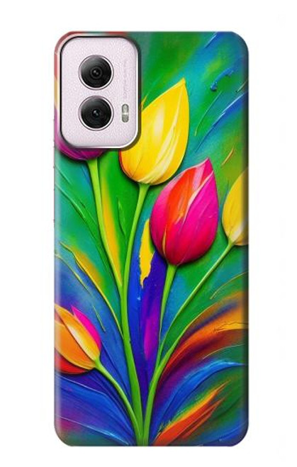 W3926 Peinture à l'huile de tulipe colorée Etui Coque Housse et Flip Housse Cuir pour Motorola Moto G Power 5G (2024)