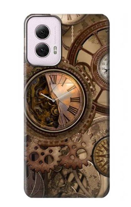 W3927 Boussole Horloge Gage Steampunk Etui Coque Housse et Flip Housse Cuir pour Motorola Moto G Power 5G (2024)